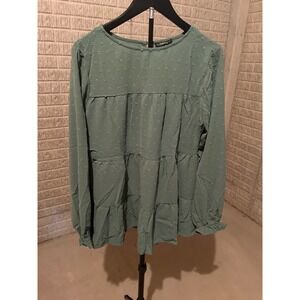 RolyPoly Womens Green Long Sleeve‎ Tiered Swiss Dot Blouse Top Size M